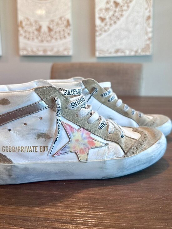 Golden Goose Shoes - Golden Goose Francy High Top Sneakers White Leather Tan Suede Size 36/6